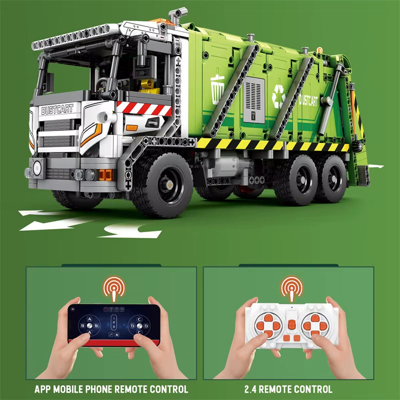 Remote Control Compressed Garbage Truck Building Blocks City Sanitation Technical RC Car Model Bricks Kids Toys Holiday Gifts