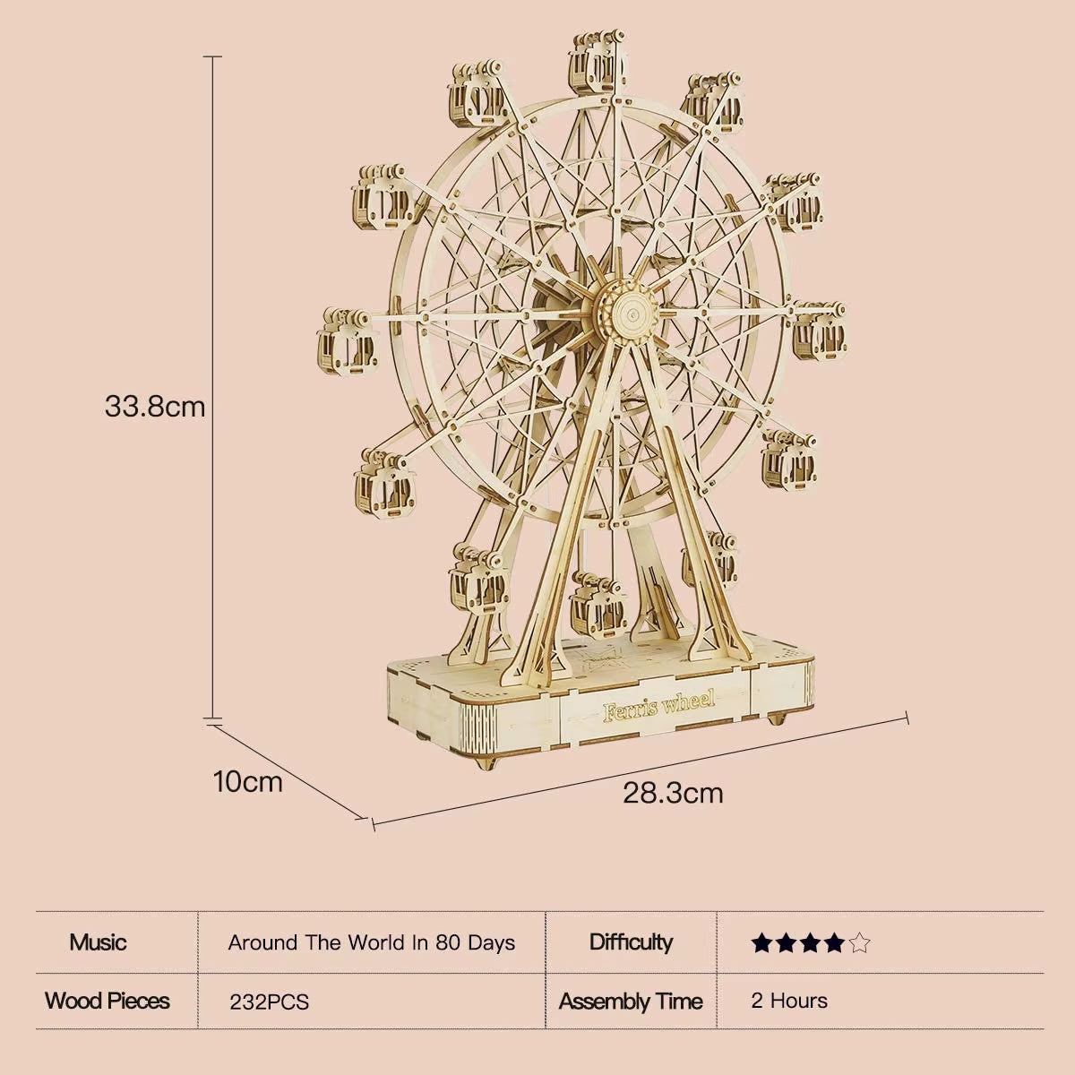 Rolife 232Pcs Rotatable DIY 3D Ferris Wheel Wooden Model Building Block Kits Assembly Toy Gift for Children Adult TGN01
