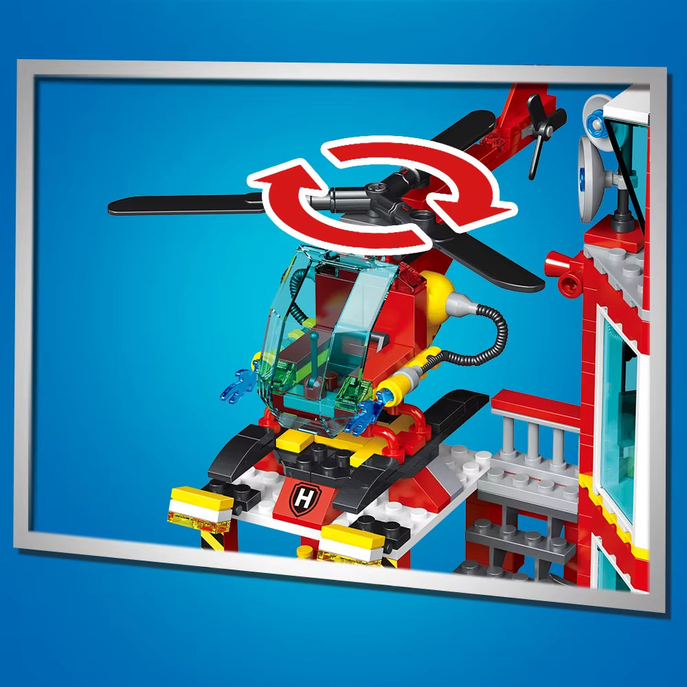 City Oceans Fire Station Blocks Compatible with Leg0 Fire Station Set with Fire Station,Fire Helicopter,Fire Ship,Rescue Boat