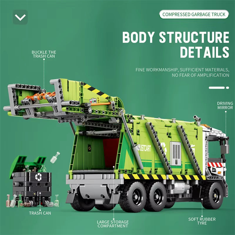 Remote Control Compressed Garbage Truck Building Blocks City Sanitation Technical RC Car Model Bricks Kids Toys Holiday Gifts