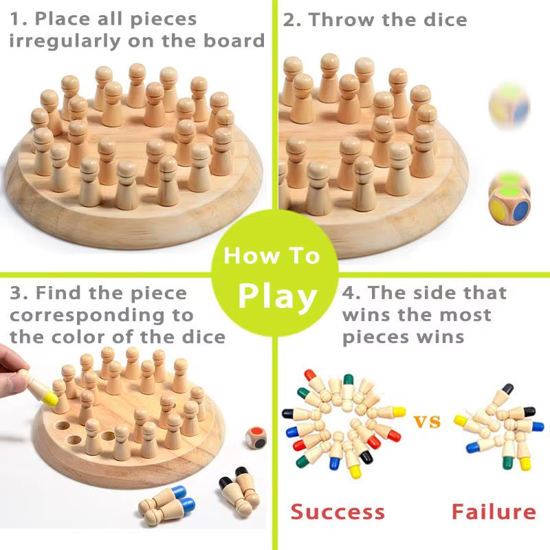 Montessori Wooden Memory Match Stick Chess Board Game Logic Braintease Toys for Boys and Girls Early Education Color Recognition