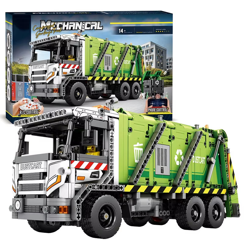Remote Control Compressed Garbage Truck Building Blocks City Sanitation Technical RC Car Model Bricks Kids Toys Holiday Gifts