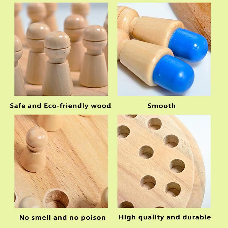 Montessori Wooden Memory Match Stick Chess Board Game Logic Braintease Toys for Boys and Girls Early Education Color Recognition